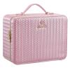 Leather Makeup Case with LED Lighted Mirror 11.4 Inch Travel Makeup Bag Adjustable Brightness in 3 Colors Cosmetic Organizer Artist Storage Bag with Dividers Brush Holder Bag Vanity Shiny Pink view 1