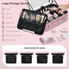 Leather Makeup Case with LED Lighted Mirror 11.4 Inch Travel Makeup Bag Adjustable Brightness in 3 Colors Cosmetic Organizer Artist Storage Bag with Dividers Brush Holder Bag Vanity Shiny Pink view 3