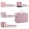 Leather Makeup Case with LED Lighted Mirror 11.4 Inch Travel Makeup Bag Adjustable Brightness in 3 Colors Cosmetic Organizer Artist Storage Bag with Dividers Brush Holder Bag Vanity Shiny Pink view 4