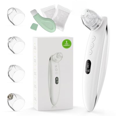 Facial Pore Blackhead Remover Vacuum Blackhead Extractor Face Scraper Cleansing Tool Sucker Rechargeable Pore Cleaner Kit for Women Men with 6 Adjustable Suction Levels, 4 Probes (White)