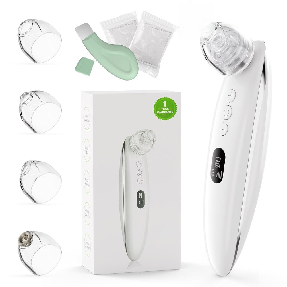 Facial Pore Blackhead Remover Vacuum Blackhead Extractor Face Scraper Cleansing Tool Sucker Rechargeable Pore Cleaner Kit for Women Men with 6 Adjustable Suction Levels, 4 Probes (White)