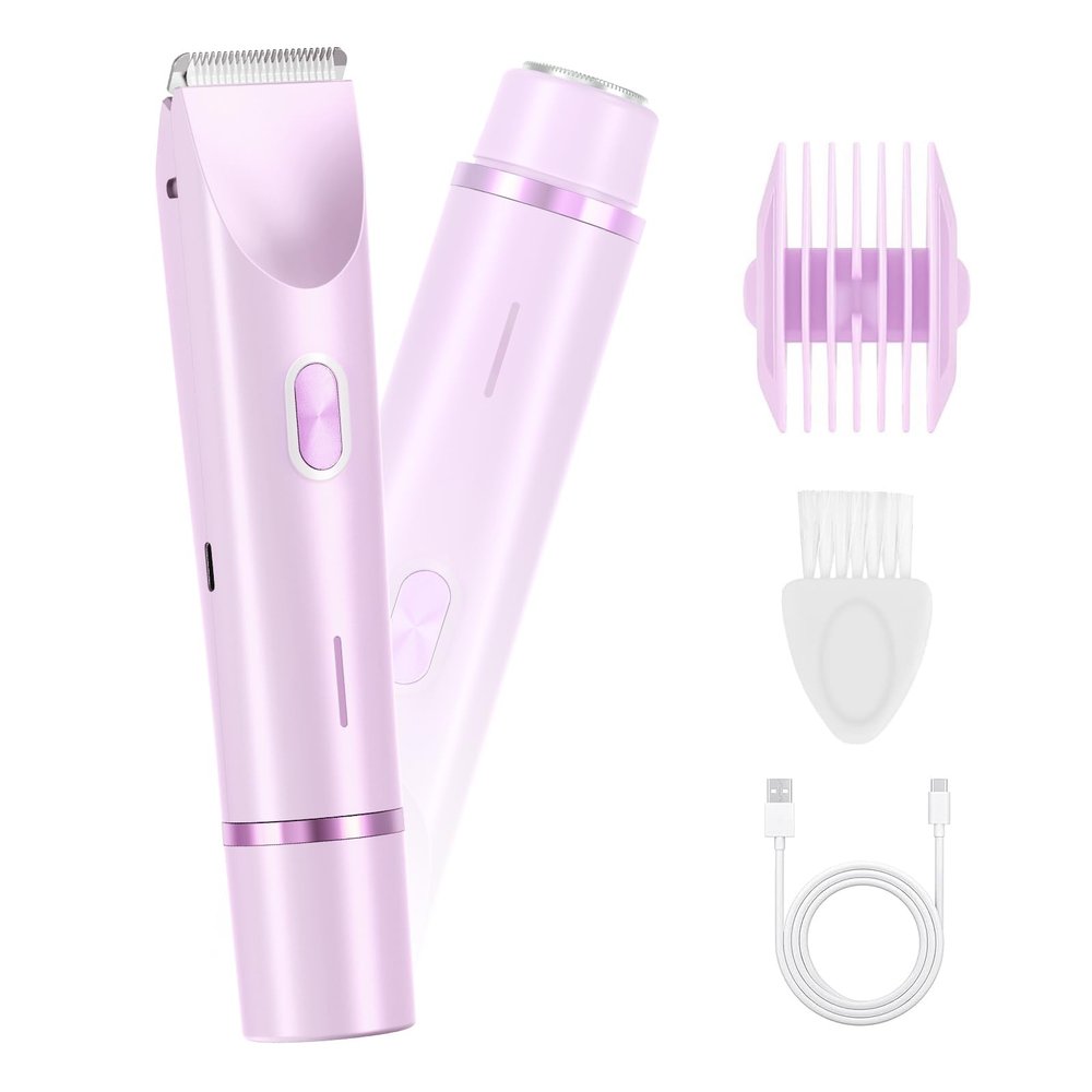 ANFOOS Women's Electric Shaver Bikini Trimmer for Women Razors 2-in-1 Dual Head Design IPX7 Waterproof Wet & Dry Use Body Groomer Hair Trimmer Remover for Facial Underarm Arm Face Leg Bikini (Purple)