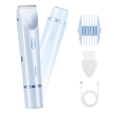 ANFOOS Women's Electric Shaver Bikini Trimmer for Women Razors 2-in-1 Dual Head Design IPX7 Waterproof Wet & Dry Use Body Groomer Hair Trimmer Remover for Facial Underarm Arm Face Leg Bikini (Blue)