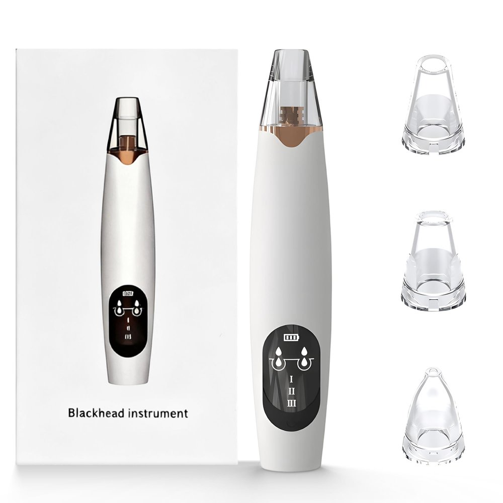 Facial Pore Blackhead Remover Vacuum - Facial Pore Cleaner with 3 Adjustable Suction Levels, 3 Probes, USB Charging Interface - Blackhead Extractor Tools for Women & Men (White)