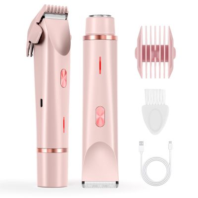ANFOOS Women's Electric Shaver Bikini Trimmer for Women Razors 2-in-1 Dual Head Design IPX7 Waterproof Wet & Dry Use Body Groomer Hair Trimmer Remover for Facial Underarm Arm Face Leg Bikini (Pink)