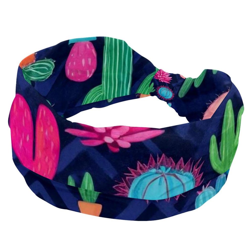 1 Pack Colorful Cactus-471 Elastic Soft Fabric Non-Slip Women's Fashion Headbands - Soft, Wide, and Stylish for All Occasions