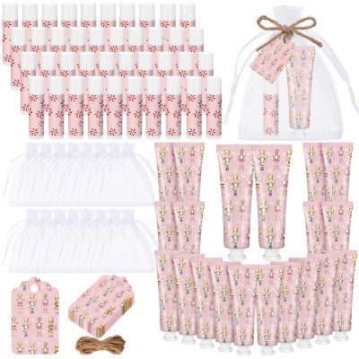Dansib 24 Sets Christmas Pink Nutcracker Hand Cream and Candy Lip Balm Gift Christmas Party Favors Travel Size Hand Lotion and Lip Balm Bulk Wedding Bridal Baby Shower Party Supplies for Guest