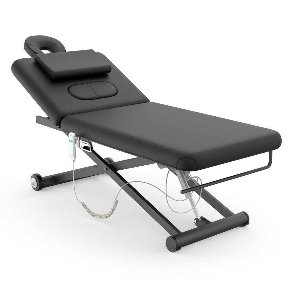 Olela 32" Electric Heavy Duty Massage Table, Electric Esthetician Bed with Electric Lift & Manual Backrest, Treatment Table with Metal X Frame, PU Leather for Spa, Beauty, Tattoo