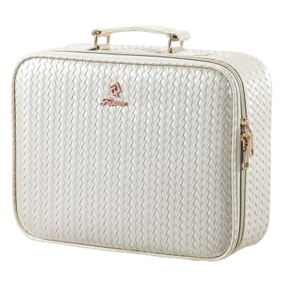 Faquenc Makeup Bag with LED Lighted Mirror 12.2 IN Travel Makeup Bag Adjustable Brightness in 3 Colors Cosmetic Organizer Artist Storage Bag with Dividers Brush Holder Bag Vanity Beige