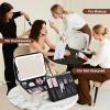 Faquenc Makeup Bag with LED Lighted Mirror 12.2 IN Travel Makeup Bag Adjustable Brightness in 3 Colors Cosmetic Organizer Artist Storage Bag with Dividers Brush Holder Bag Vanity Beige view 2
