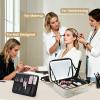 Faquenc Makeup Bag with LED Lighted Mirror 12.2 IN Travel Double Layer Makeup Case Adjustable Brightness in 3 Colors Cosmetic Organizer Artist Storage with Dividers Brush Holder Vanity Beige view 2