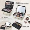 Faquenc Makeup Bag with LED Lighted Mirror 12.2 IN Travel Double Layer Makeup Case Adjustable Brightness in 3 Colors Cosmetic Organizer Artist Storage with Dividers Brush Holder Vanity Beige view 3