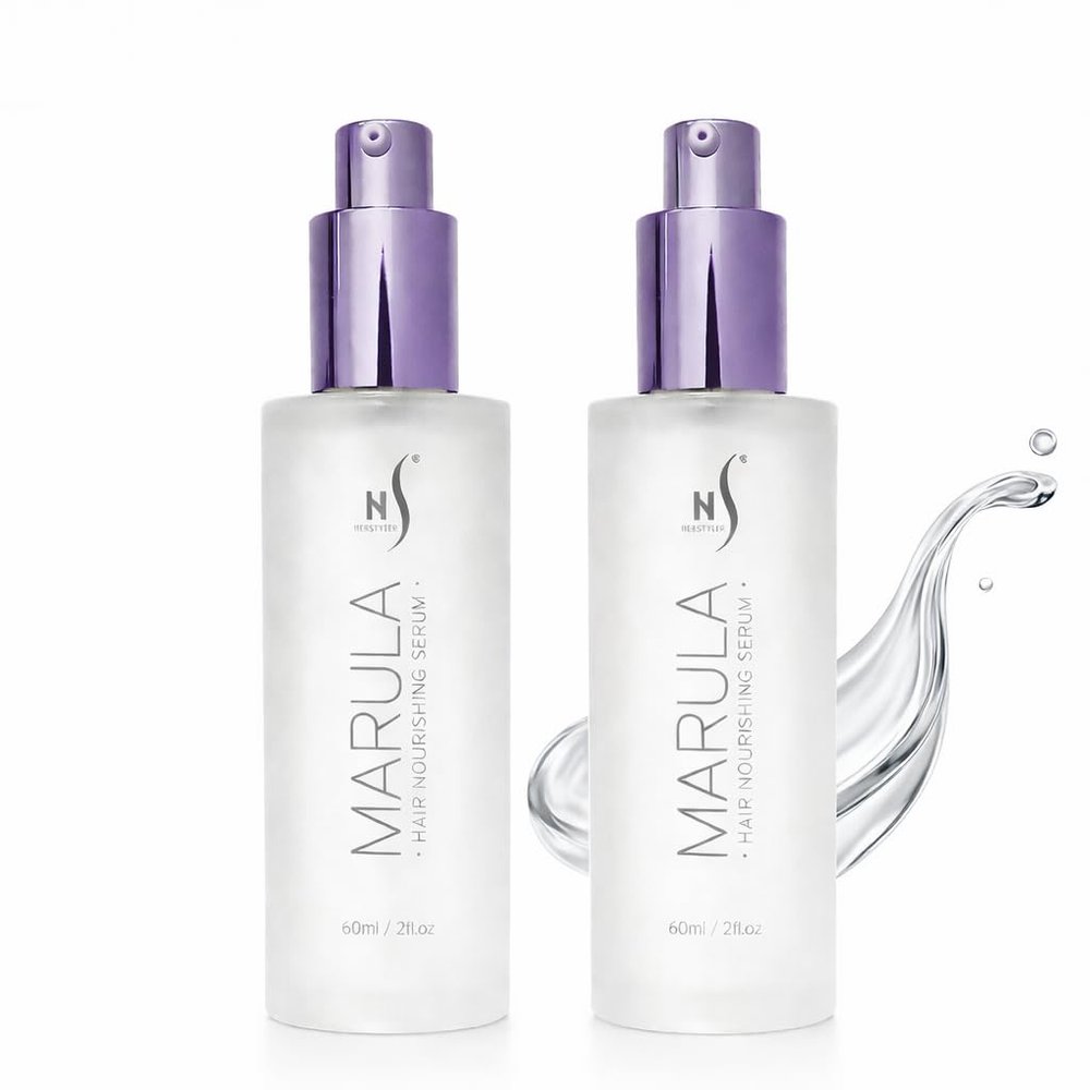 HerStyler Marula Oil Hair Serum - Anti Frizz Serum for Frizzy, Dry and Damaged Hair - Boosts Shine, Straightening - Address Flyaways, Split Ends - 2 Fl Oz (2 Pack)