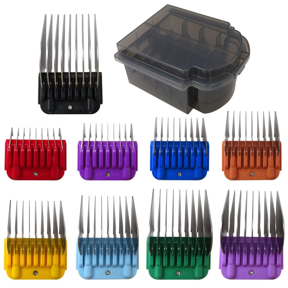 DEARCOOL New 9Pcs Animal Stainless Steel Attachment Guide Comb Set for Detachable Blade Pet Dog Cat and Horse Clippers, (Only fit for 15# 10# 30# Blade)