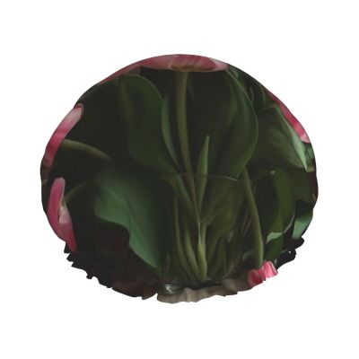 Flowers Shower Cap for Women Men Double Layer Waterproof Bath Cap Elastic Reusable Shower Hat Bath Hair Wrap Hat Washable Shower Bonnet for Long Hair, Braids