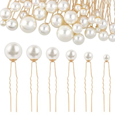 36 Pcs Wedding Pearl Hair Pins 6 Sizes Pearl Bobby Pins U Shaped Rhinestone Hair Clips Bridal Pearls Rhinestone Pearls Hair Accessories for Brides Bridesmaid Women Gifts