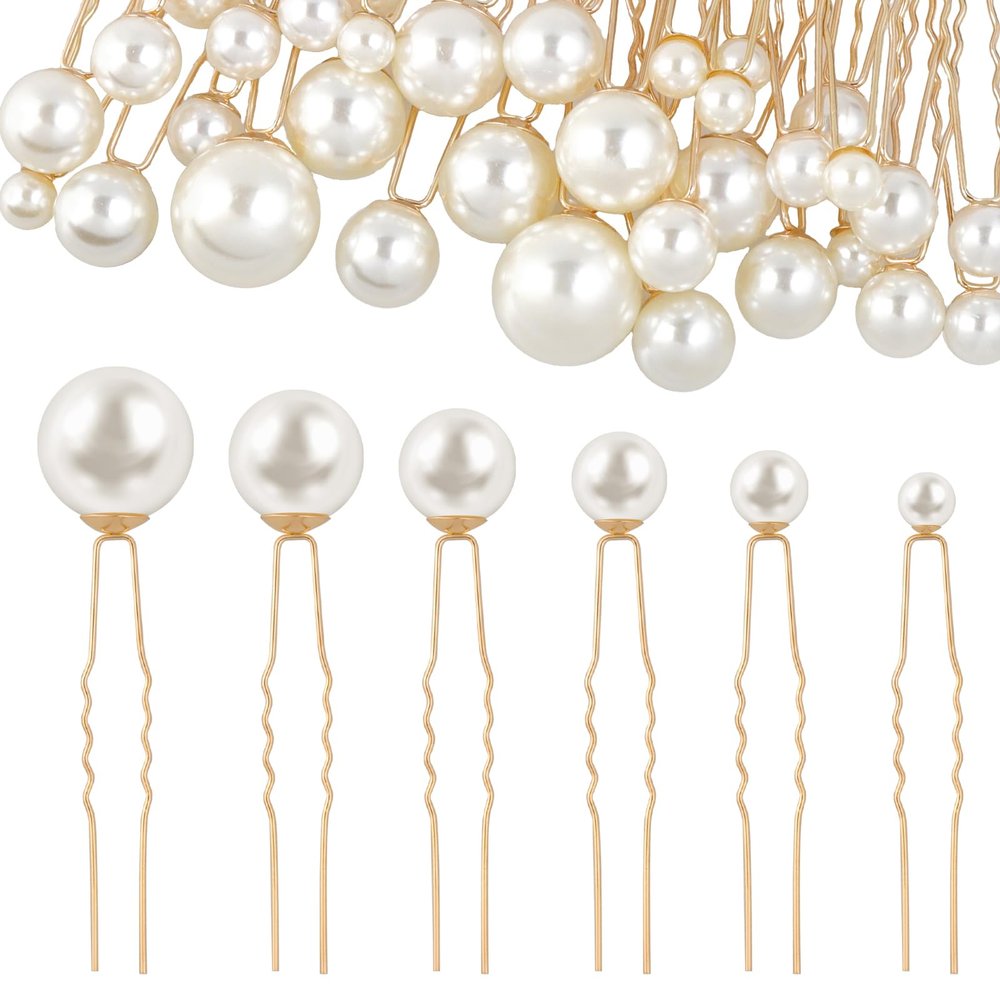 36 Pcs Wedding Pearl Hair Pins 6 Sizes Pearl Bobby Pins U Shaped Rhinestone Hair Clips Bridal Pearls Rhinestone Pearls Hair Accessories for Brides Bridesmaid Women Gifts