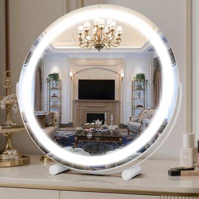 Bearolve Vanity Mirror with Lights, 18" LED Makeup Mirror, HD Professional Mirror, Smart Touch with 3-Color Lighting, Dimmable, 360 Rotation, Lighted Up for Makeup Desk, Bedroom (White)