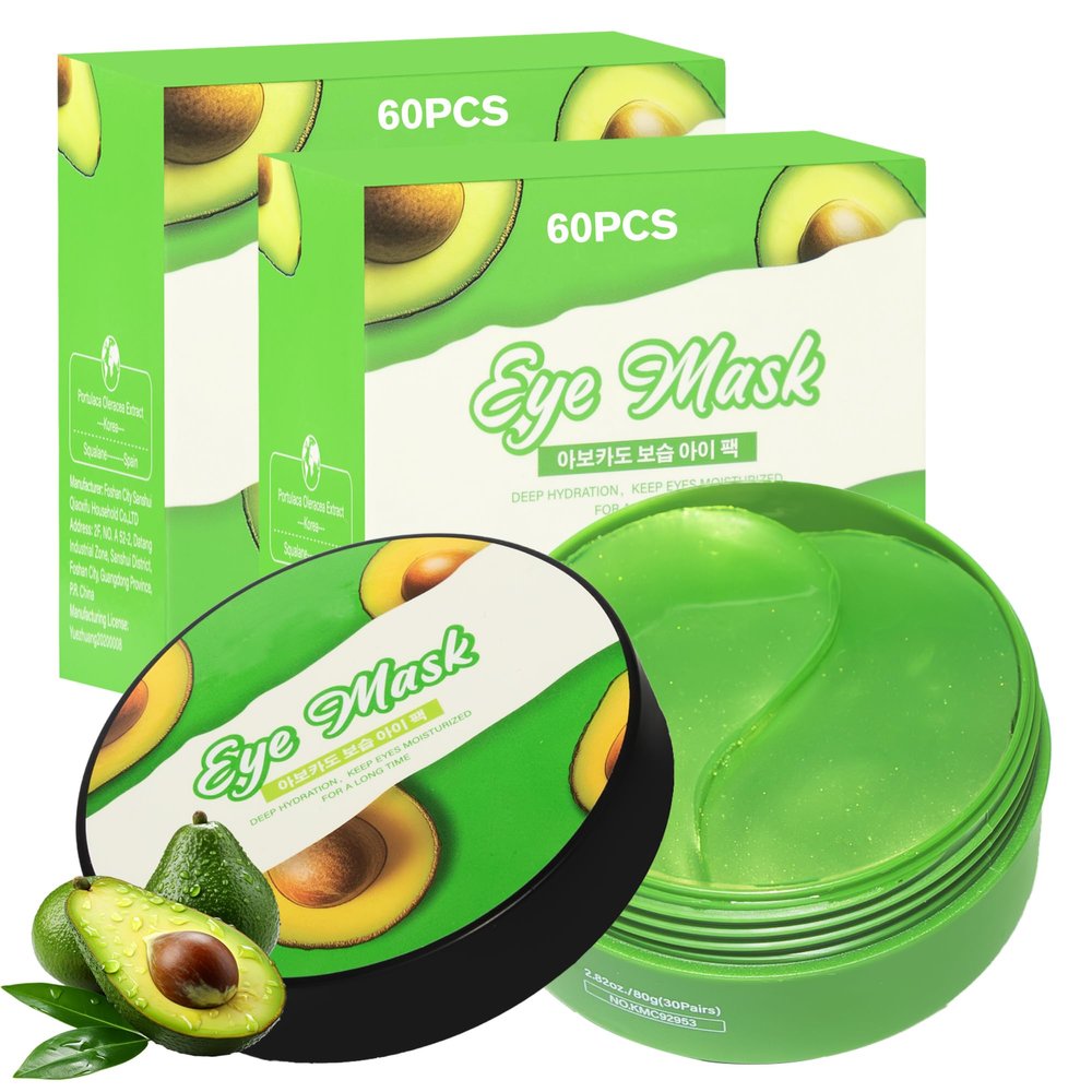Belluxe 2 Pack Avocado Eye Mask 60 Pairs, 120pcs | Nourishing & Moisturizing Eye Gel Patches for Dry Skin & Wrinkles, Hydrating Under Eye Mask for Collagen Boost