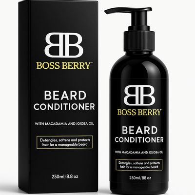 BOSS BERRY Luxury Mens Beard Conditioner with Macadamia & Jojoba Oil Hydrating, Softening, and Strengthening for Smooth, Manageable, and Healthy Beard - 8.8 oz