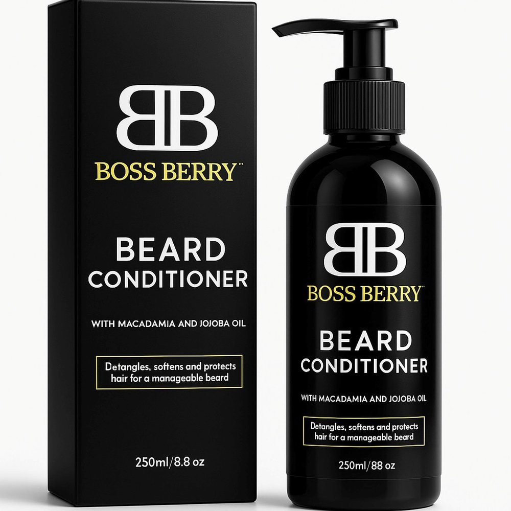BOSS BERRY Luxury Mens Beard Conditioner with Macadamia & Jojoba Oil  Hydrating, Softening, and Strengthening for Smooth, Manageable, and Healthy Beard - 8.8 oz