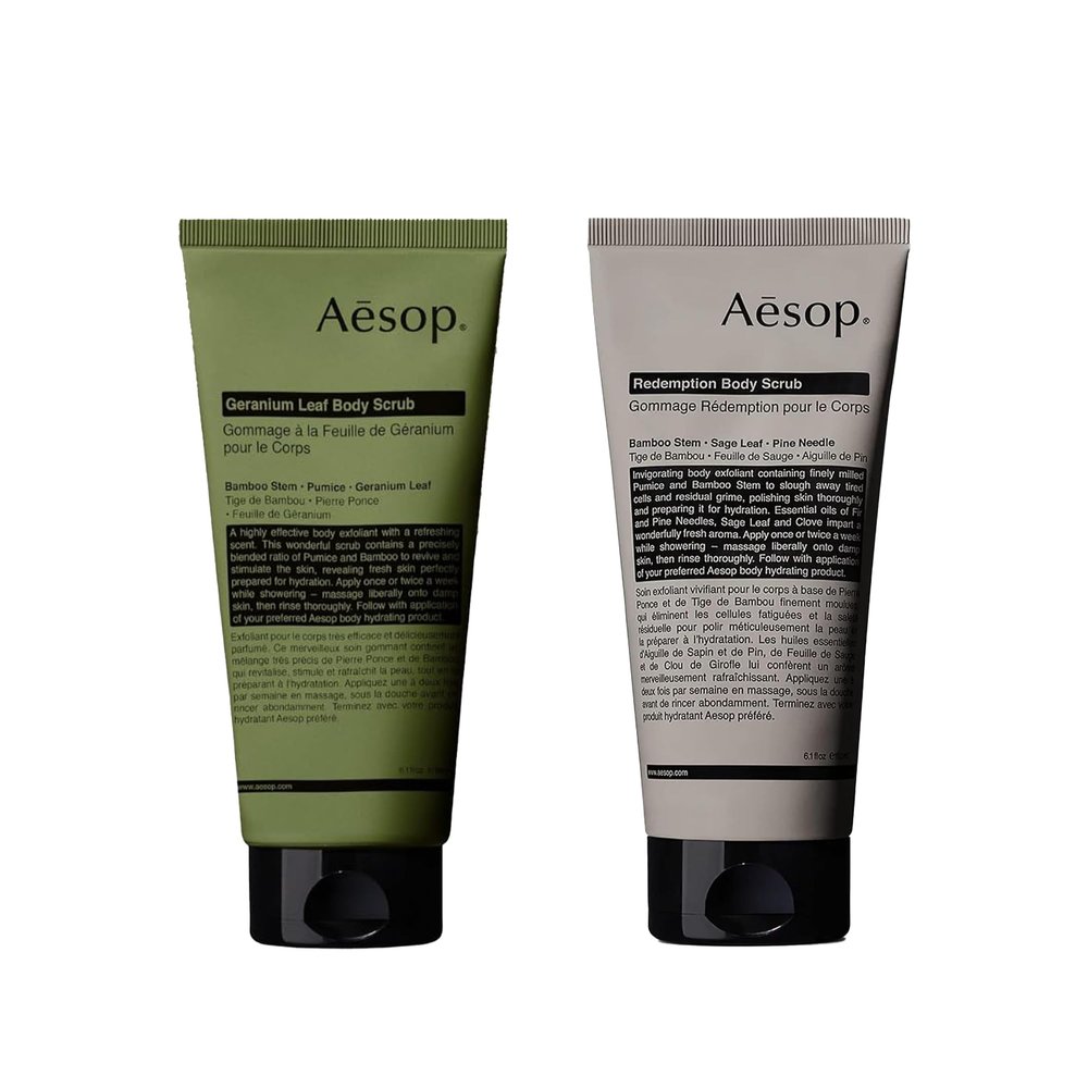 Aesop Geranium Leaf Exfoliating Body Scrub | Redemption Body Scrub | Smooth, Soft, Hydrated Skin | 6.2 oz (Pack of 2)