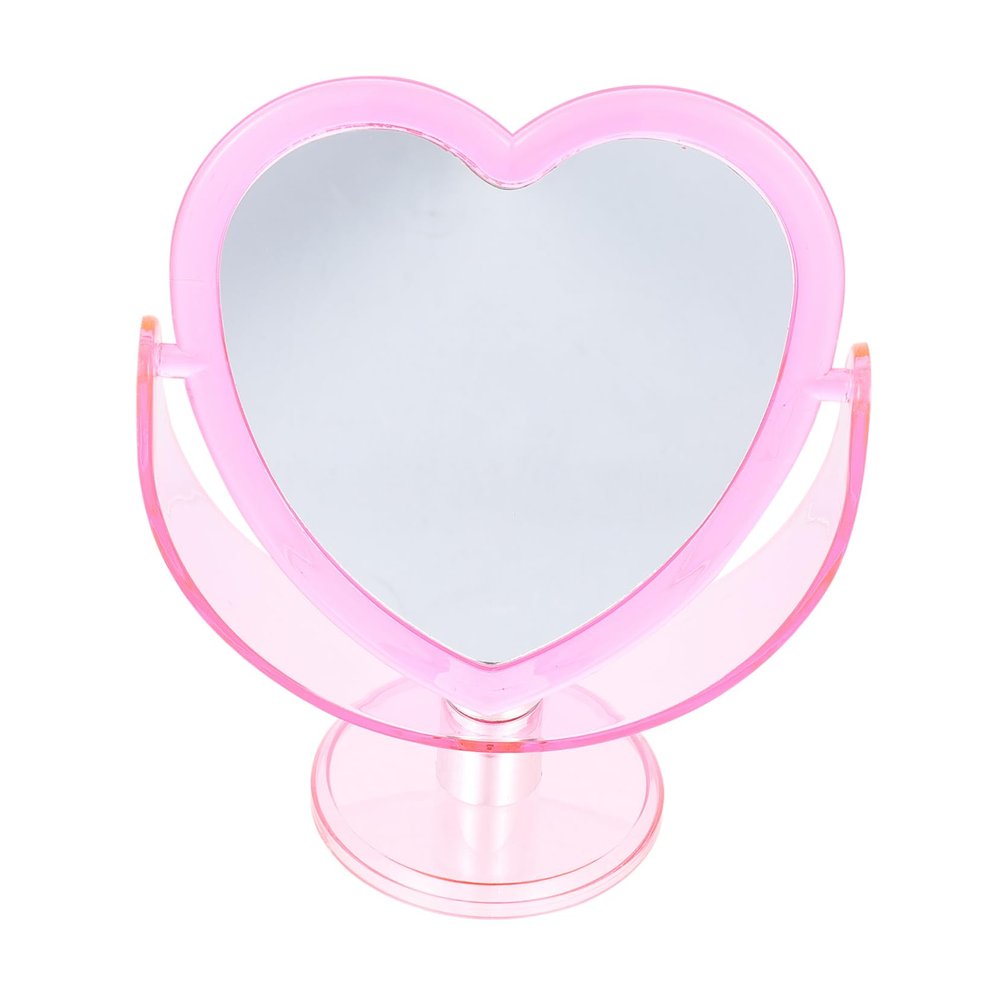 VOSAREA Heart Shaped Makeup Mirror with Pink Acrylic Base Rotatable Design