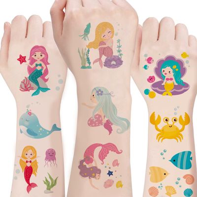 100PCS Mermaid Temporary Tattoos for Kids - Cute Under the Sea Party Favors, Perfect for Ocean Mermaid-Themed Birthdays, School Rewards, and Baby ShowersMermaids