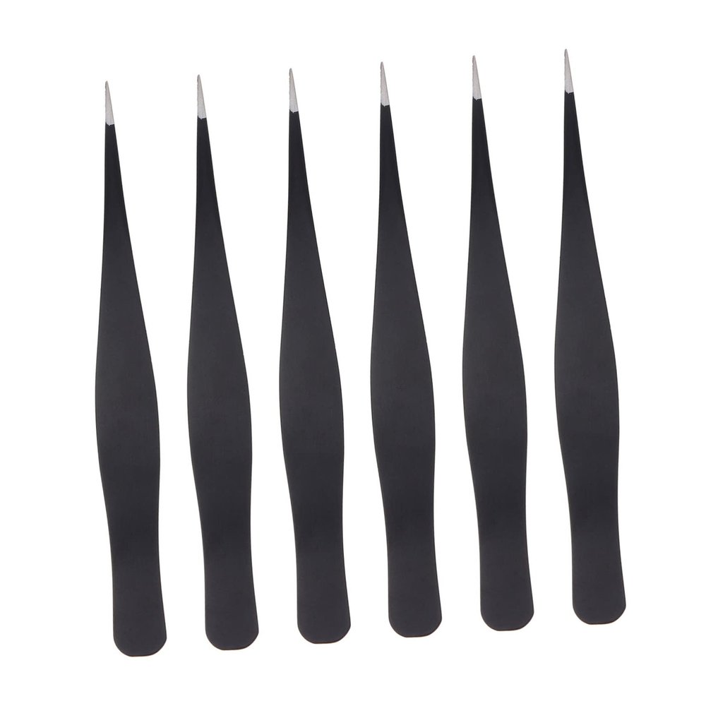 Baluue 6pcs Stainless Steel Eyelash Extension Tweezers for Precise Makeup Grooming Multifunctional Beauty Tools for False Lash Application and Eyebrow Shaping Portable and Durable