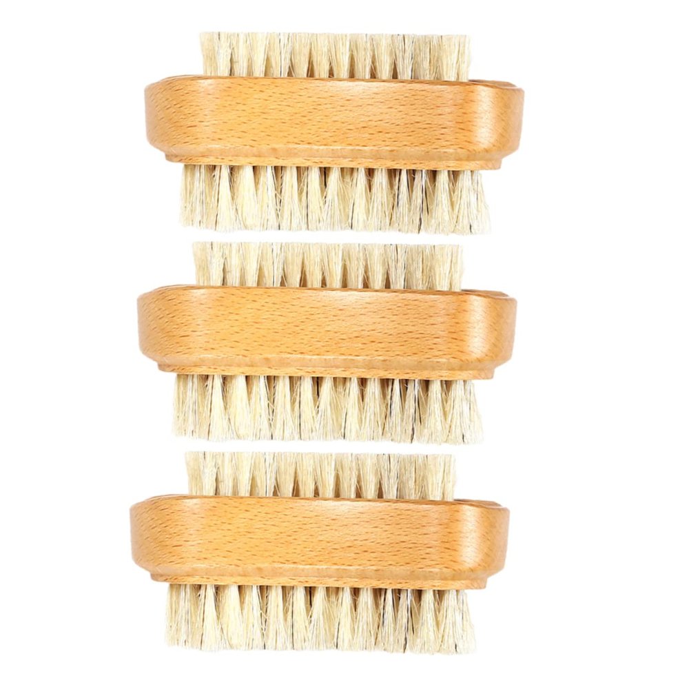Beaupretty 3Pcs Wooden Nail Brush Double Sided Boar Bristle Scrubbing Cleaner for Fingernail and Hand Cleaning Eco Friendly Natural Bristle Comfortable Grip for Nail Art and Pedicure