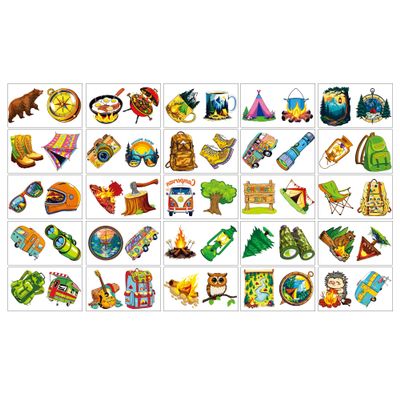 100PCS Camp Temporary Tattoos - 2.24x3.81 Inch, Waterproof Fake Tattoos for Kids & Adults, Rewards, Event Ambiance, Easy to Apply (camp)