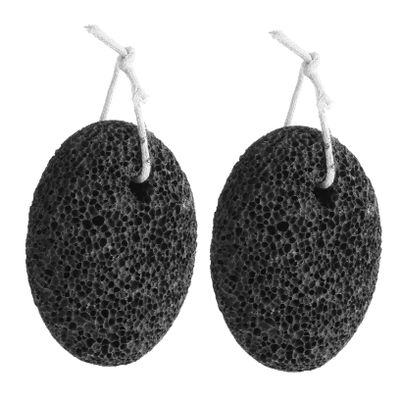 FRCOLOR 2pcs Black Pumice Stone Foot File with Hanging Rope Small Portable Callus Remover for Home Pedicure Easy to Use Foot Scraping Stone for Dry Skin and Cracked Heels