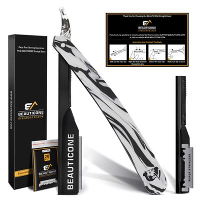 BEAUTICONE Straight Razors for Men  Professional Barber Straight Edge Razor Kit with Replaceable Single Edge Blades - Navajas Para Barbero - Pouch Gift Box 1.2 mm Exposed for Close Shave Ultra Light