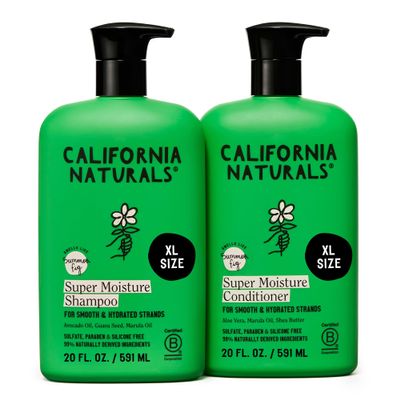 California Naturals Moisture Shampoo and Conditioner for Dry, Damaged Hair, Hair Care Bundle for Women and Men, Natural, Vegan, Cruelty, Silicone, Paraben, and Sulfate Free, Color Safe, 20 fl oz