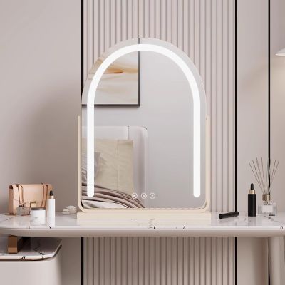 HTLTGBAM Arched Desktop Vanity Mirror 360 Rotation Dressing Table Mirror with 3 Color Dimmable, Touch Switch Control(49 * 73cm)