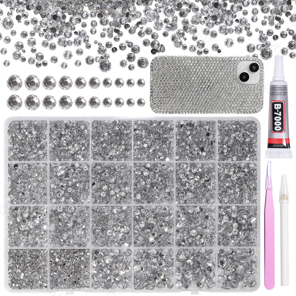 21000Pcs Rhinestones for Bedazzling Kit, Mix Sizes Silver Clear Bedazzling Resin Gems, Gems for Crafting, Flatback Resin Rhinestones for Craft DIY Face Makeup