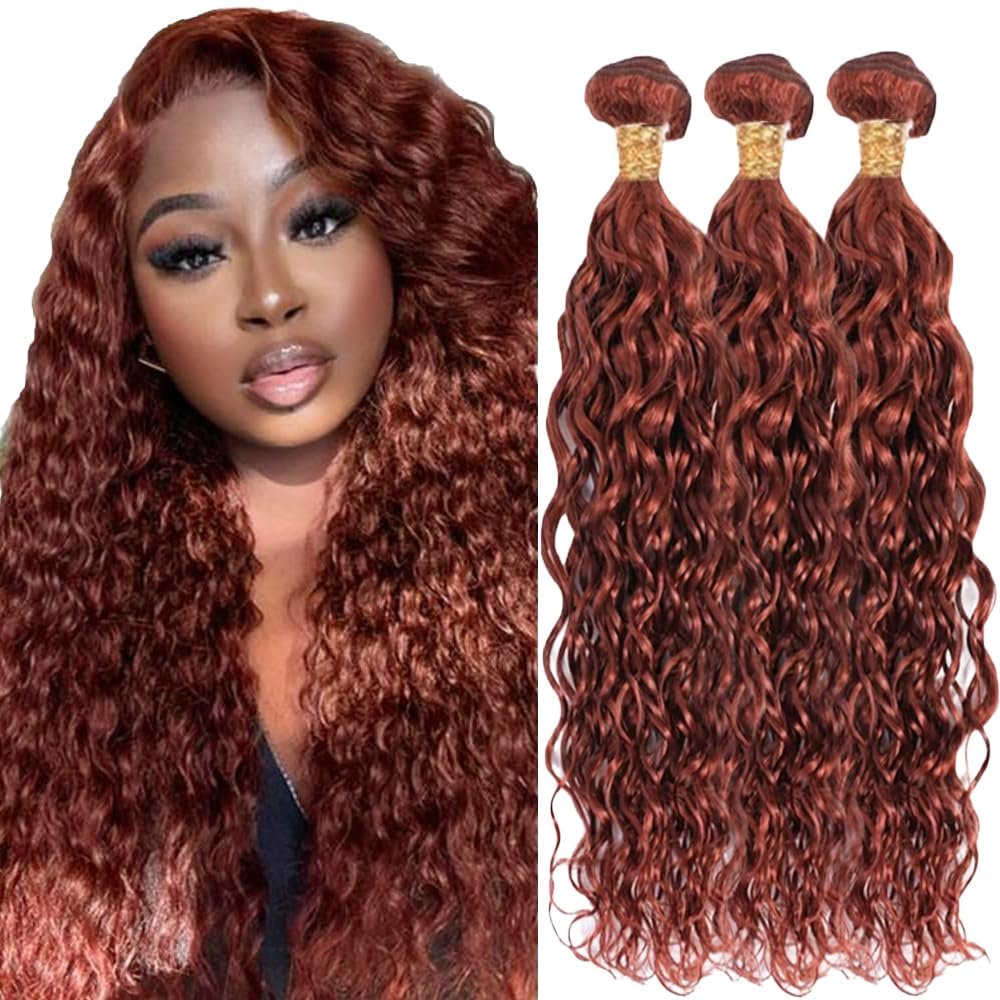Reddish Brown Bundles Human Hair Water Wave Bundles #33 Copper Red 3 Bundles 28 30 32 Inch Brazilian Remy Auburn Brown Human Hair Extensions 300g Total Double Weft for Women
