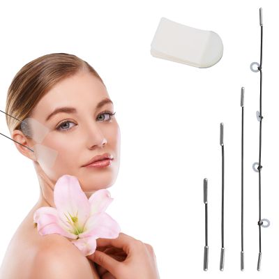 40pcs Face Lift Tapes with 4 Strings, Face Lifting Tape Invisible V-Shaped Skin Tightening Facelift Stickers Forehead Wrinkle Patches for Nasolabial Folds Double Chin Neck Glabellar Wrinkles (Black)
