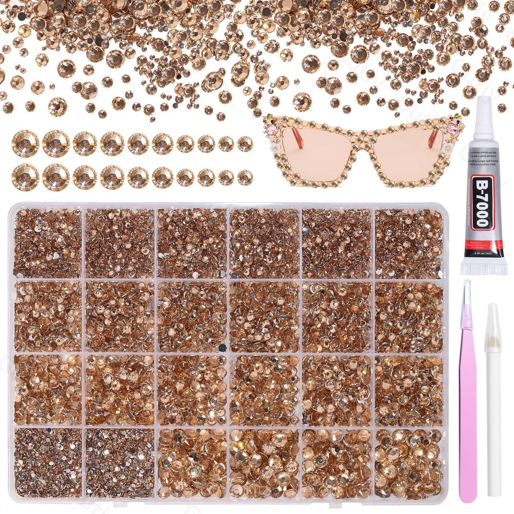21000Pcs Champagne Gold Rhinestones for Bedazzling Kit, Mix Sizes Jelly Bedazzled Resin Gems, Champagne Gems Bedazzling for Crafting, Flatback Resin Rhinestones for Craft DIY Face Makeup