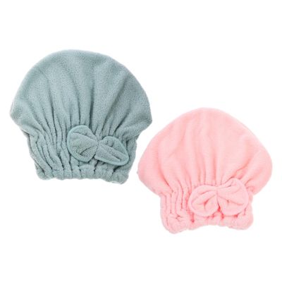 Beaupretty 2pcs Coral Fleece Hair Drying Caps Quick Absorbent Hair Towel Hats for Bathing and Makeup Soft Skin Friendly Turban Towels in Pink and Green with Bow Fast Drying and