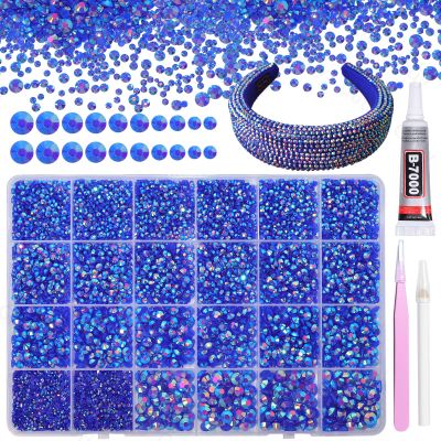 21000Pcs Blue AB Rhinestones for Bedazzling Kit, Mix Sizes Jelly Bedazzling Resin Gems, Blue AB Gems Bedazzling for Crafting, Flatback Resin Rhinestones for Craft DIY Face Makeup