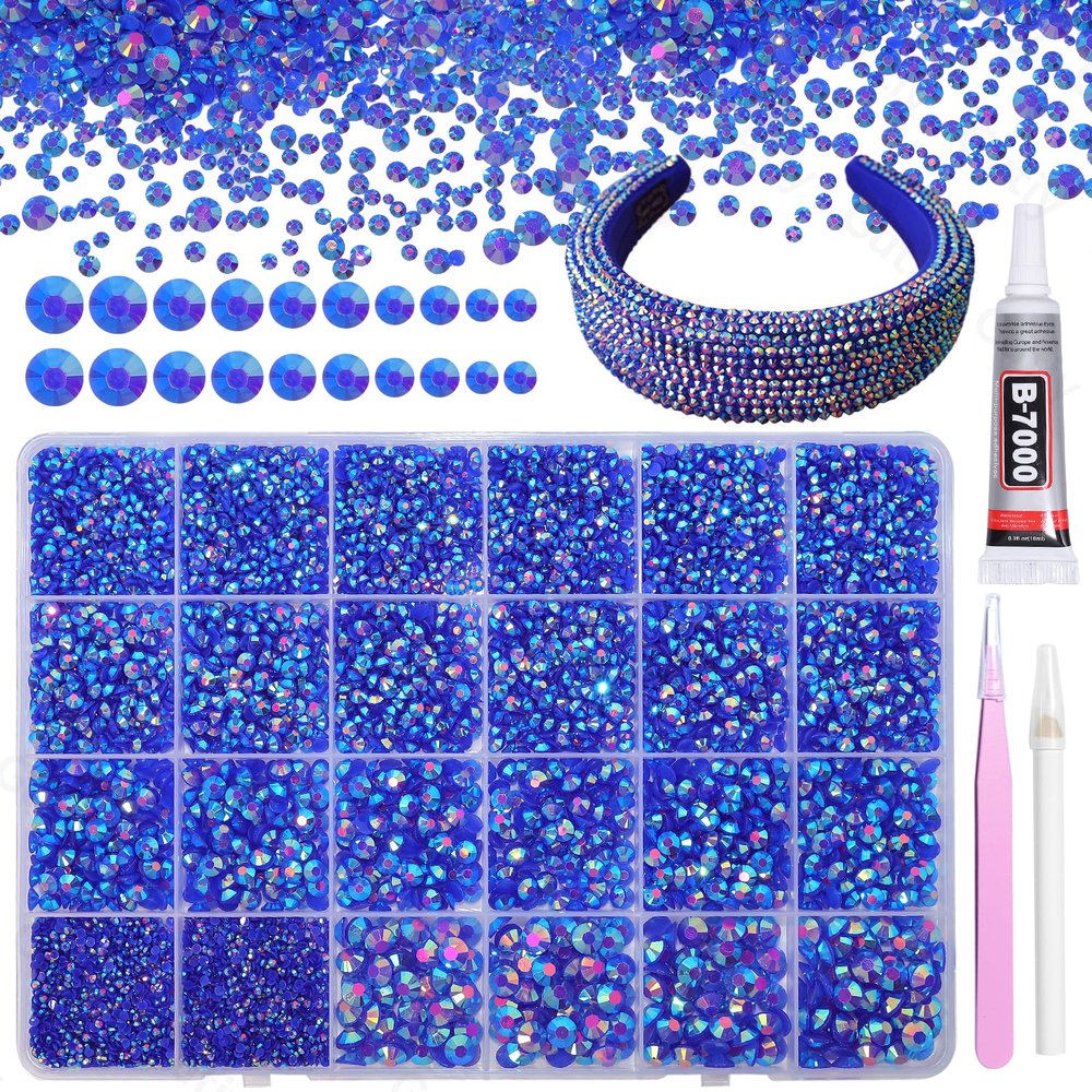 21000Pcs Blue AB Rhinestones for Bedazzling Kit, Mix Sizes Jelly Bedazzling Resin Gems, Blue AB Gems Bedazzling for Crafting, Flatback Resin Rhinestones for Craft DIY Face Makeup