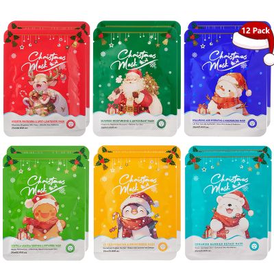 12 Pack Christmas Stocking Stuffers Facial Masks,Moisturizing & Soothing Face Masks for Women Skin Care,Hydrating Facial Mask for All Skin Types,Christmas Birthday Party Spa Gifts for Teens Girls