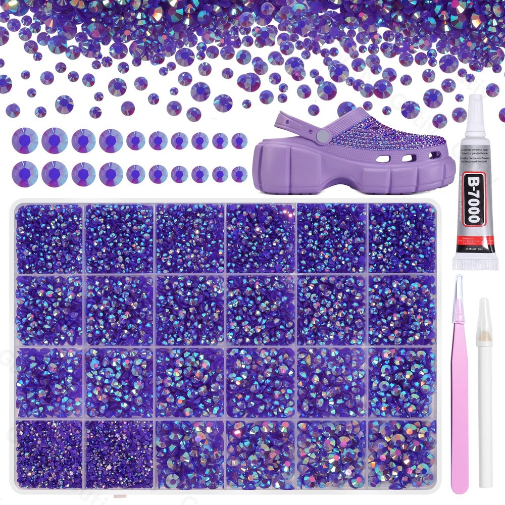 21000Pcs Purple AB Rhinestones for Bedazzling Kit, Mix Sizes Jelly Bedazzling Resin Gems, Gems Bedazzling for Crafting, Flatback Resin Rhinestones for Craft DIY Face Makeup