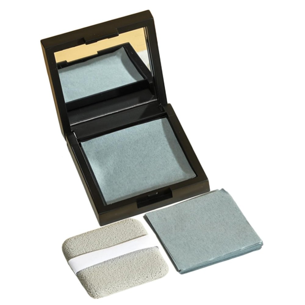 FOMIYES Portable Oil Blotting with Mirror and Puff Oil Absorbing Face Cleaning Papers for Oily Combination and Skin and Pore Minimizing Durable Case for Daily Use