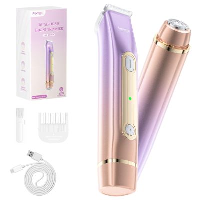 Bikini Trimmer for Women, Electric Razors with Dual Heads, Rechargeable Pubic Hair Trimmer with IPX7 Waterproof, Painless Pro Shaver for Underarm Leg Arm Body Face Private AreaRoyalRose