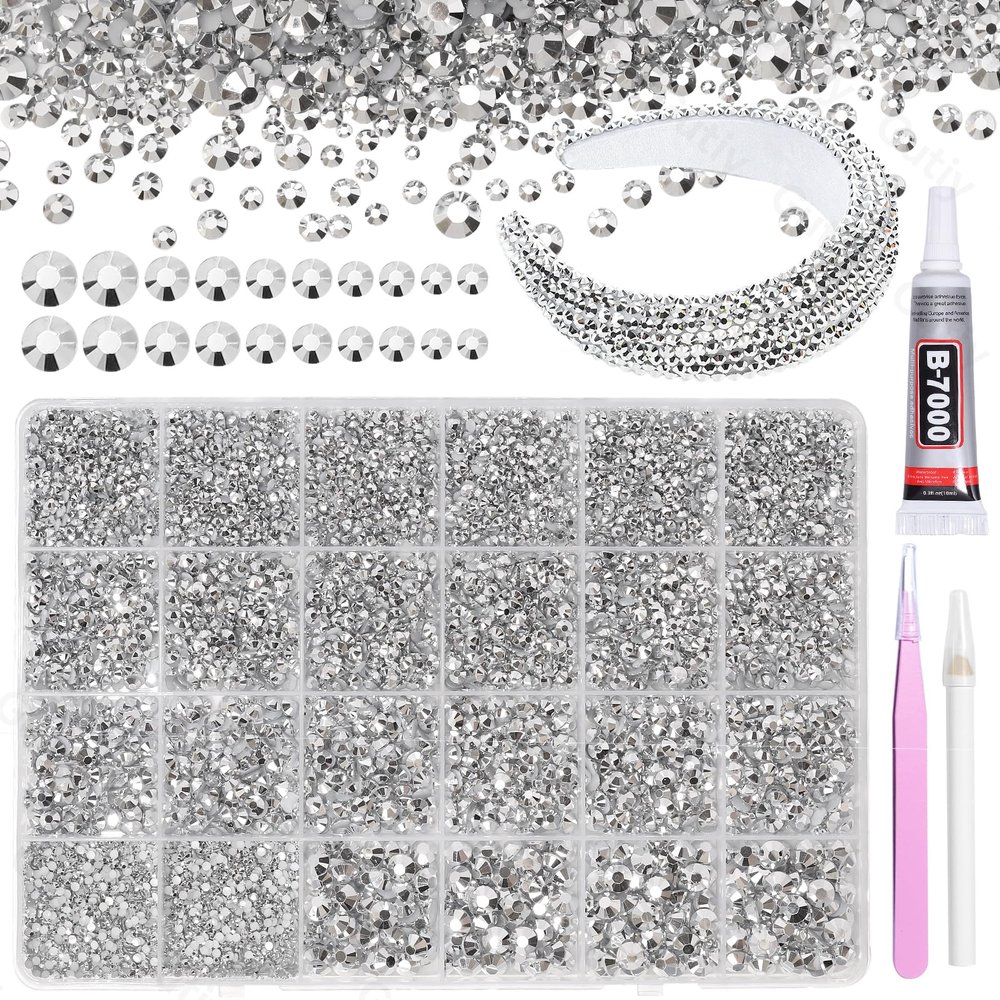 21000Pcs Silver Rhinestones for Bedazzling Kit, Mix Sizes Jelly Bedazzling Resin Gems, Silver Gems Bedazzling for Crafting, Flatback Resin Rhinestones for Craft DIY Face Makeup