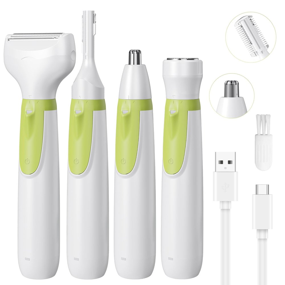 Electric Razor for Women- 4 in 1 Electric Shaver for Women, Wet & Dry Bikini Trimmer and Facial Hair Remover,Eyebrow Razors Nose Hair Trimmer Rechargeable Personal Trimmer Groomer for Body Hair 8868