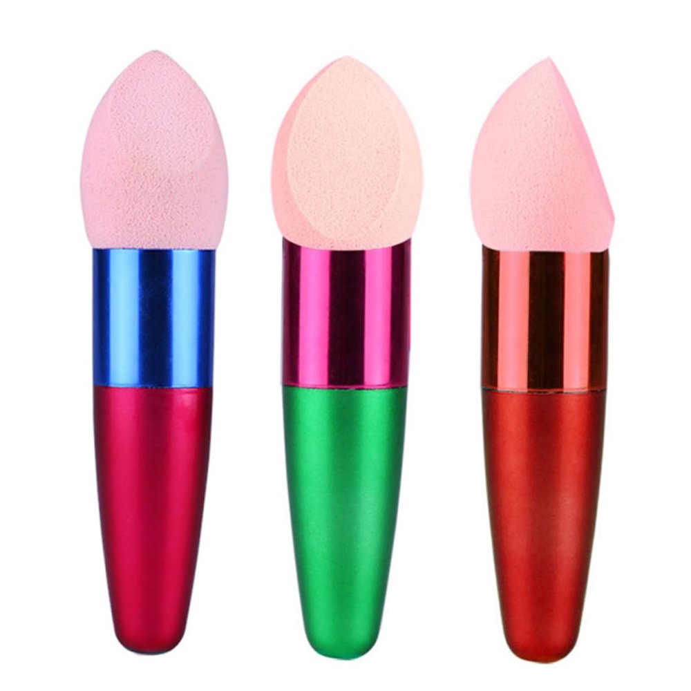 Baluue 3pcs Wet and Dry Makeup Sponge Brush Cosmetic Puff for Foundation and Powder Application Easy Hold Reusable Red Rosy and Green Random Color