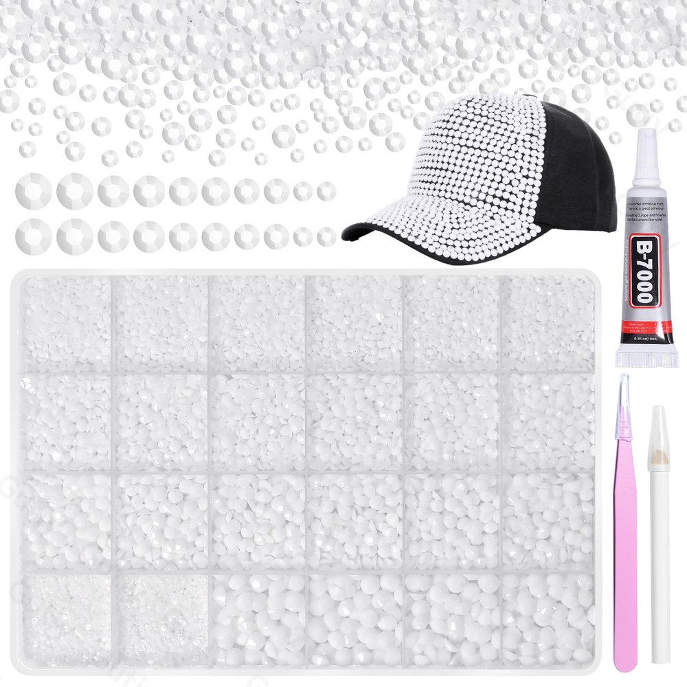 21000Pcs White Rhinestones for Bedazzling Kit, Mix Sizes Jelly Bedazzling Resin Gems, White Gems Bedazzling for Crafting, Flatback Resin Rhinestones for Craft DIY Face Makeup